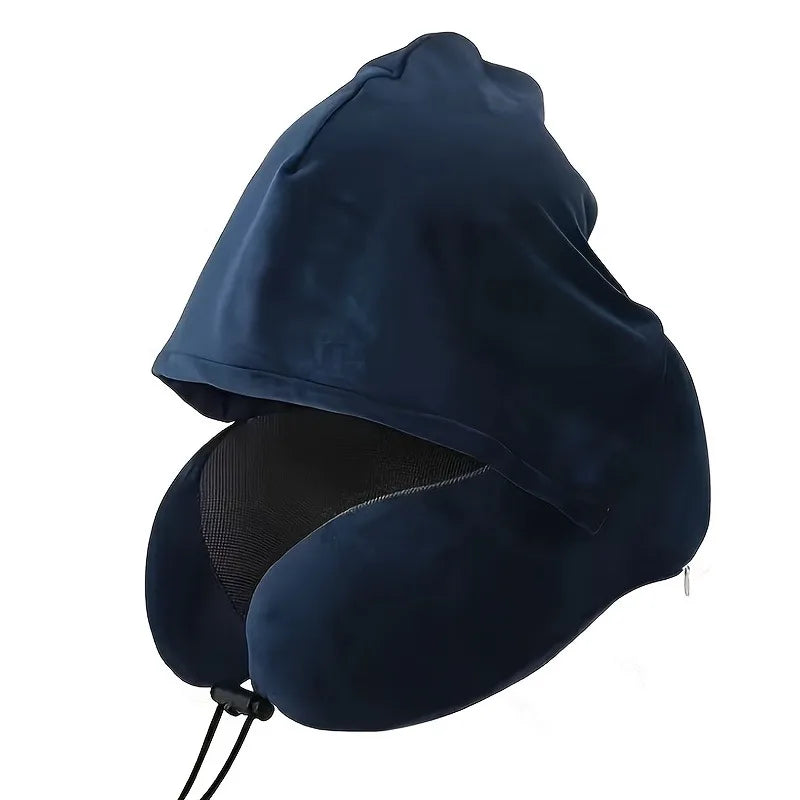 1pcs Outdoor Travel Car Pillow Memory Cotton Hooded U-shaped Pillow Removable Washable Neck Pillow