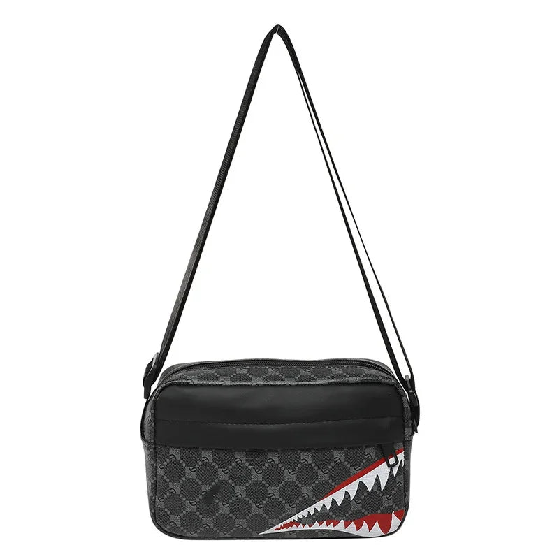 Trendy Shark Mouth Small Square Bag Men Women  Retro Printed Single Shoulder Crossbody Bag Street Hip Hop Leisure Small Bag New