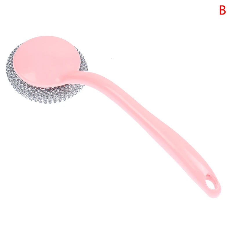 Steel Wire Ball Brush Long Handle Pan Cleaning Brush Dishwashing Toolsstainless Steel Wire Ball Kitchen Scrub Cleaner Supplies