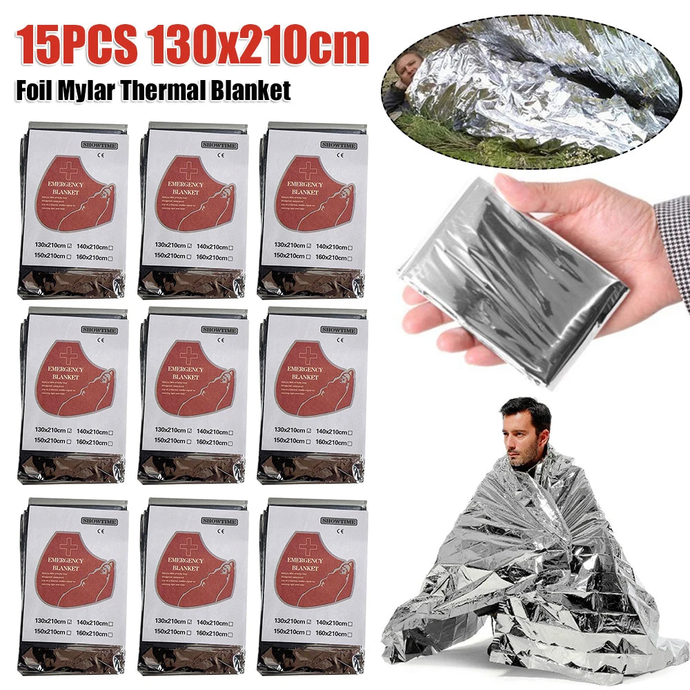 15Pcs 130x210cm Emergency Blanket Foil Mylar Thermal Blanket Keeps You Warm Emergency Thermal Blanket Emergency Supplies