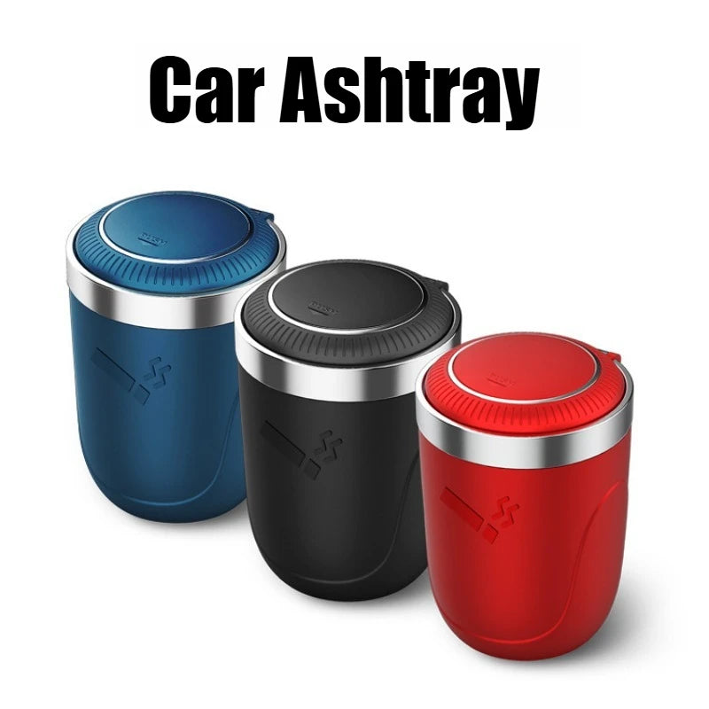 LED Portable Ashtray Cup Portable Car Ashtray with Lid Smell Proof Alloy Inner Liner Fireproof Shell One Touch Open for Auto