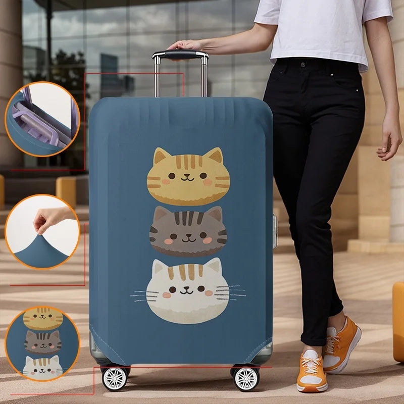 Cute cat avatar Tibetan blue pattern luggage cover, suitable for 18-32 inch luggage lid, luggage handle gloves, travel accessori