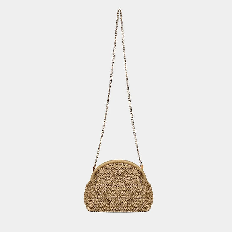 Women Handmade Straw Woven Clutch Bag Chain Strap Straw Clutch Purse 2025 New Summer Crossbody Bag Shoulder Bags Females Wallets