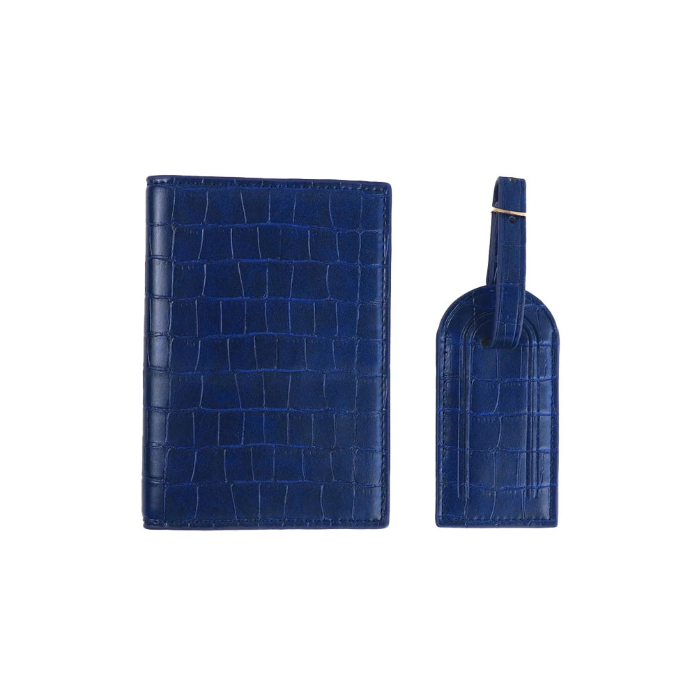 Customized Name PU Leather Crocodile Skin Pattern Luggage Tag + Passport Holder Set for Luggage Bag Accessories