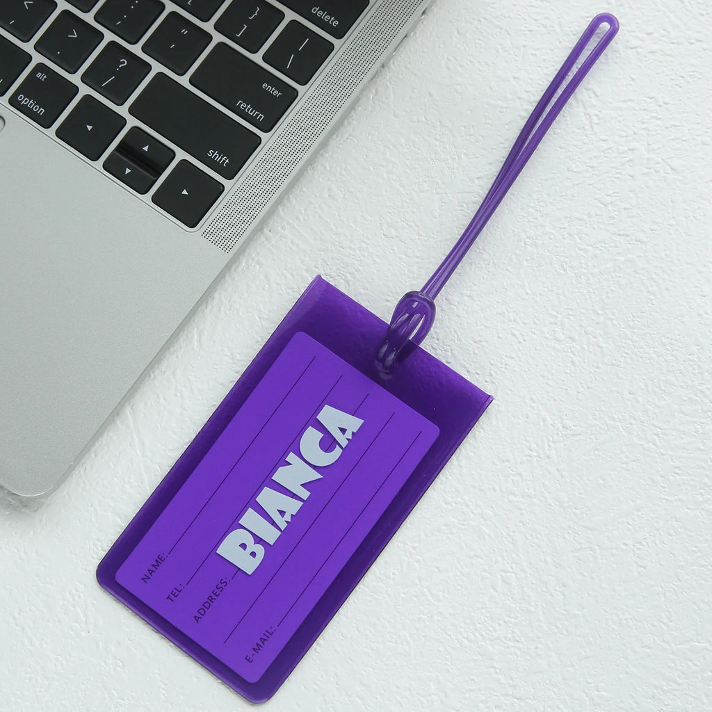 Custom Name Luggage Tag Personalized Name Fluorescent Pvc Luggage Tag Waterproof Transparent Suitcase Id Tag with Name Card