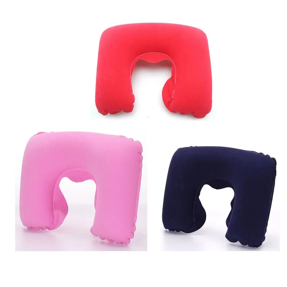 1/3/4Pcs Travel Pillow Car Air Flight Office Inflatable Neck Pillow Short Plush Cover PVC Support Headrest Soft Nursing Cushion
