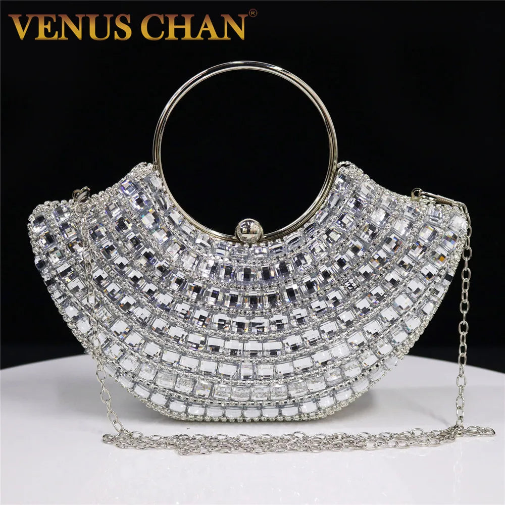 Women's Handle Rhinestones Evening Clutch Bags Shoulder Chain Full Diamond Design Party Women's Wallet Wedding Handbag