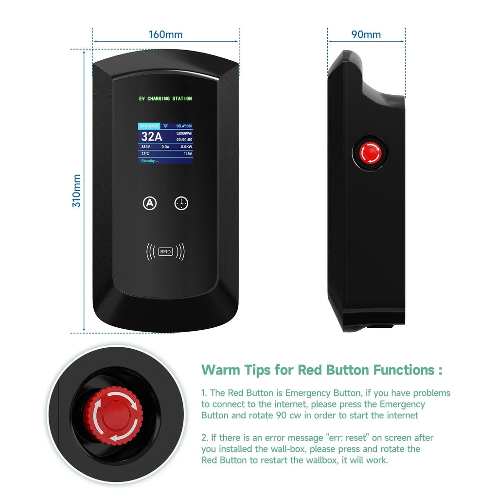 AFEEV 11KW EV Charging Station CEE Plug Type2 32A 3Phase Wall Mounted Charger WiFi Bluetooth APP Control Fast Charge Charger