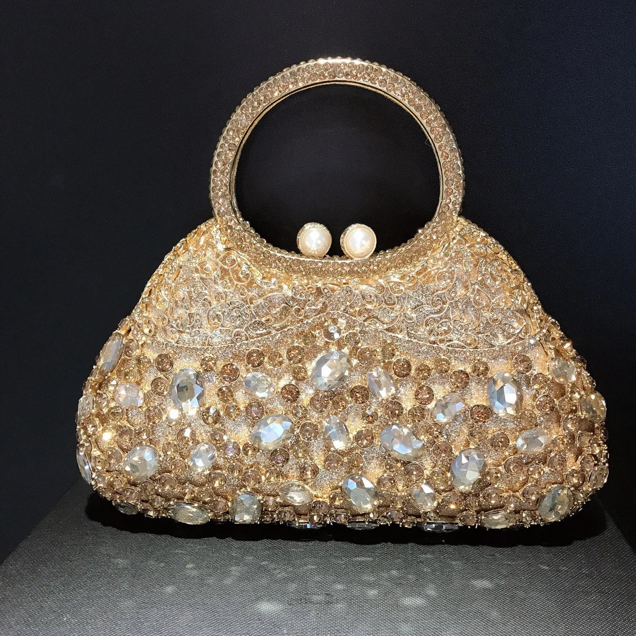 Diamond Dinner Bag Oval Glass Diamond Handbag High-end Banquet Female Crystal Clutch Light Luxury Style Evening Clutch