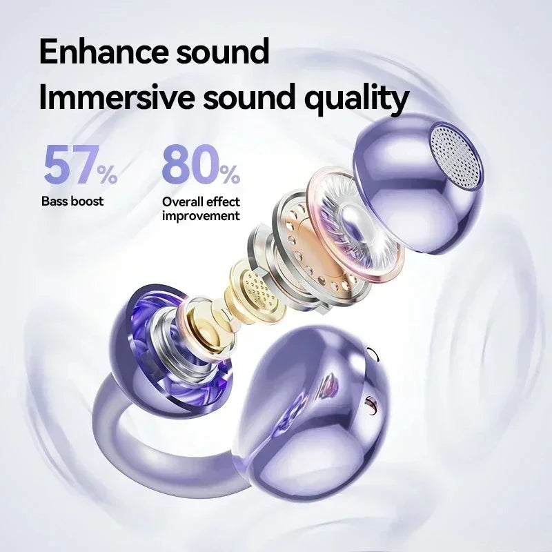 Wireless Open Ear Clip Bluetooth 5.3 Earphones Touch Control Stereo Sports Earbuds Noise Cancelling Headset with Mic for Music