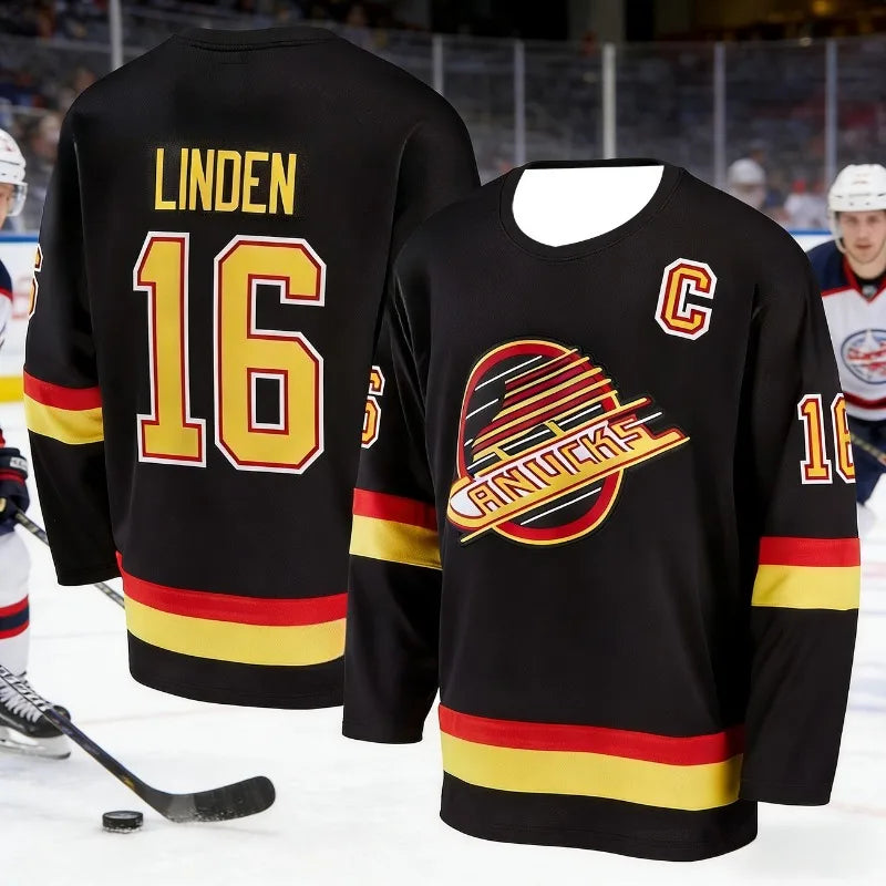 Men's Vancouver Canucks Ice Hockey Jersey Black Red Yellow Breathable Hockey Shirt Streetwear Long Sleeve Sports Hockey Uniform