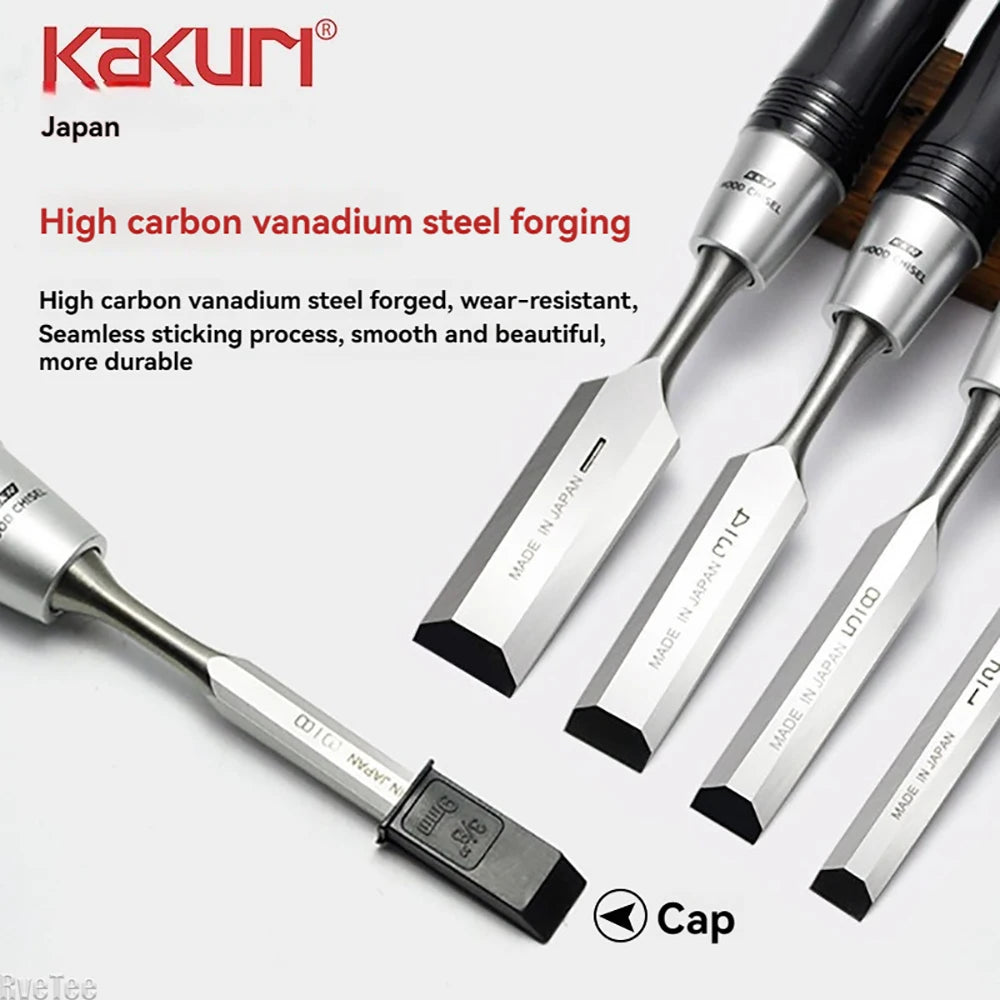NEW Japan KAKURI High Quality High Carbon Vanadium Steel 60HRC Chisel for Carpenter Wood Working Carving Tools Set