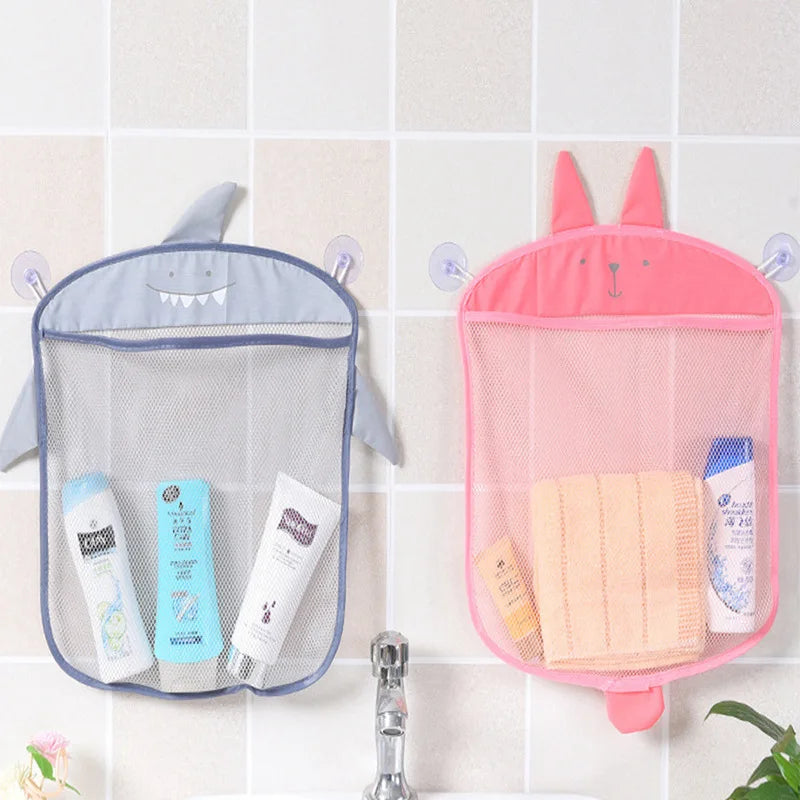Cute Shark Bath Toy Organizer Mesh Storage Bag with Strong Suction Cups Quick Dry Net Bathroom Hanging Bin for Toddler Kids Baby