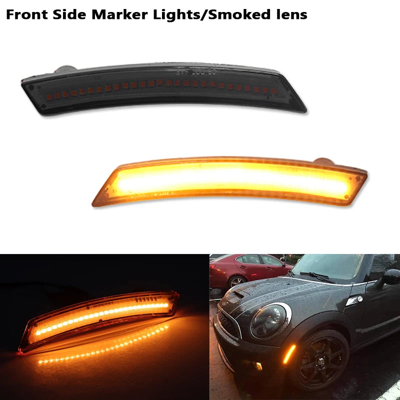For Mini Cooper R55 R56 R57 R58 R59 R60 R61 Smoked Lens LED Side Marker Lamp Amber Front Red Rear Side Fender Lights