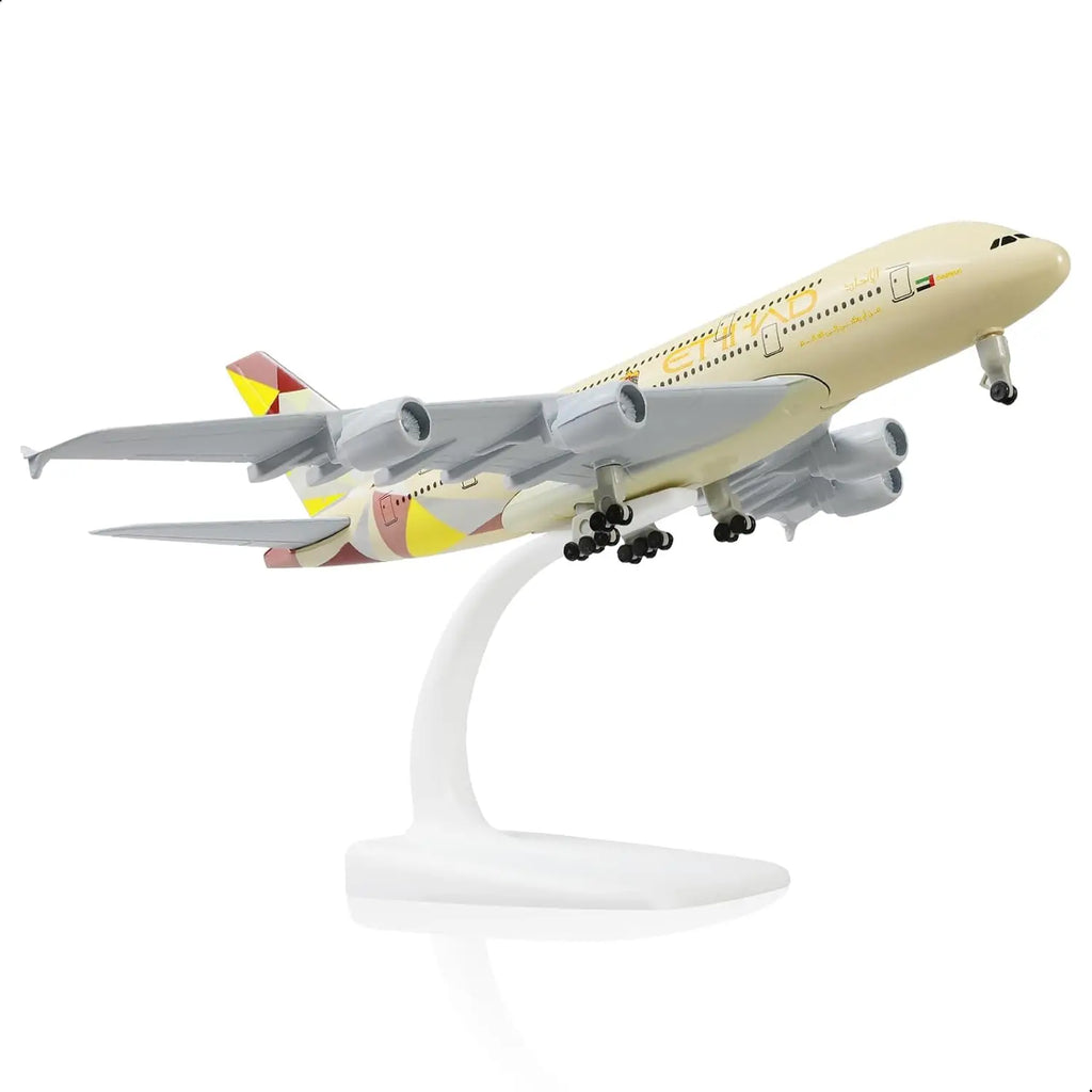 1/300 Scale 20cm Die-cast Metal Toy Plane Model Kit Etihad A380 Sky Jumbo Model Plane with Stand for Collections and Displays