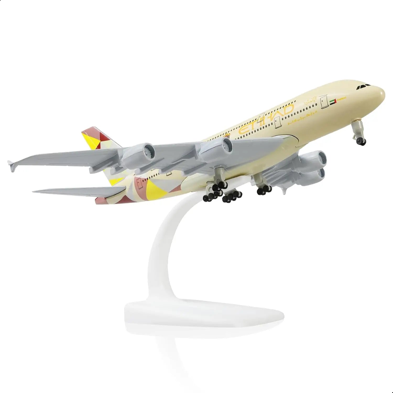 1/300 Scale 20cm Die-cast Metal Toy Plane Model Kit Etihad A380 Sky Jumbo Model Plane with Stand for Collections and Displays
