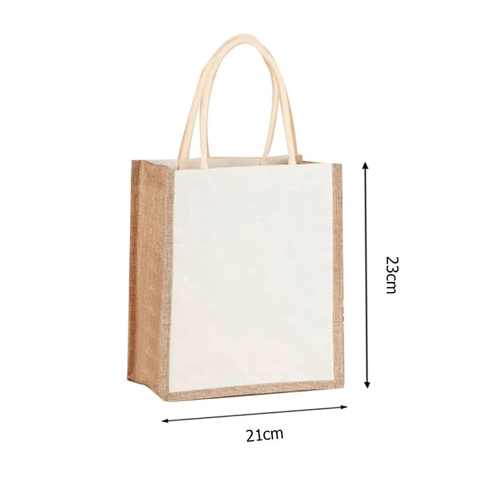 Burlap Jute Tote Shopping Bag Vintage Reusable Grocery Wedding Birthday Gift Bag Handmade Linen Bags Portable Ladies Handbags