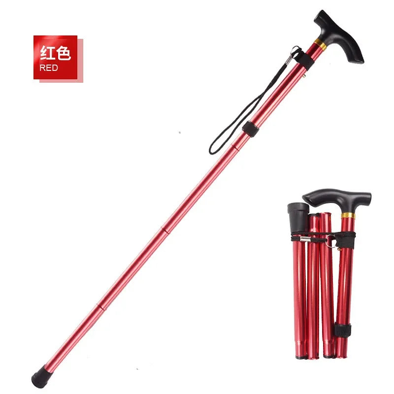 Portable Folding Walking Cane 5 Level Height Adjustable Walking Stick with Wrist Strap Lightweight Travel Mobility Aid