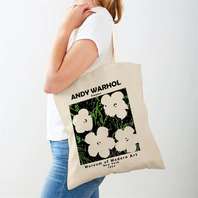Vintage Art Andy Warhol Women's Shoulder Bag Eco Shopping Bag Casual Women Canvas Tote Flower Abstract Printing Handbag Gift