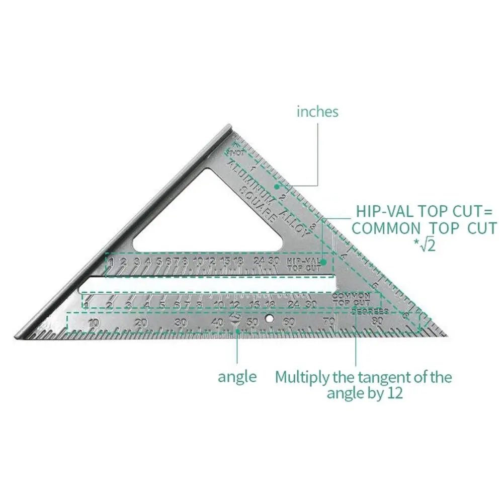 7inch Triangle Ruler Aluminum Alloy Straight Angle Measuring Ruler for Building Framing Woodworking Tools Portable Gauging Tool