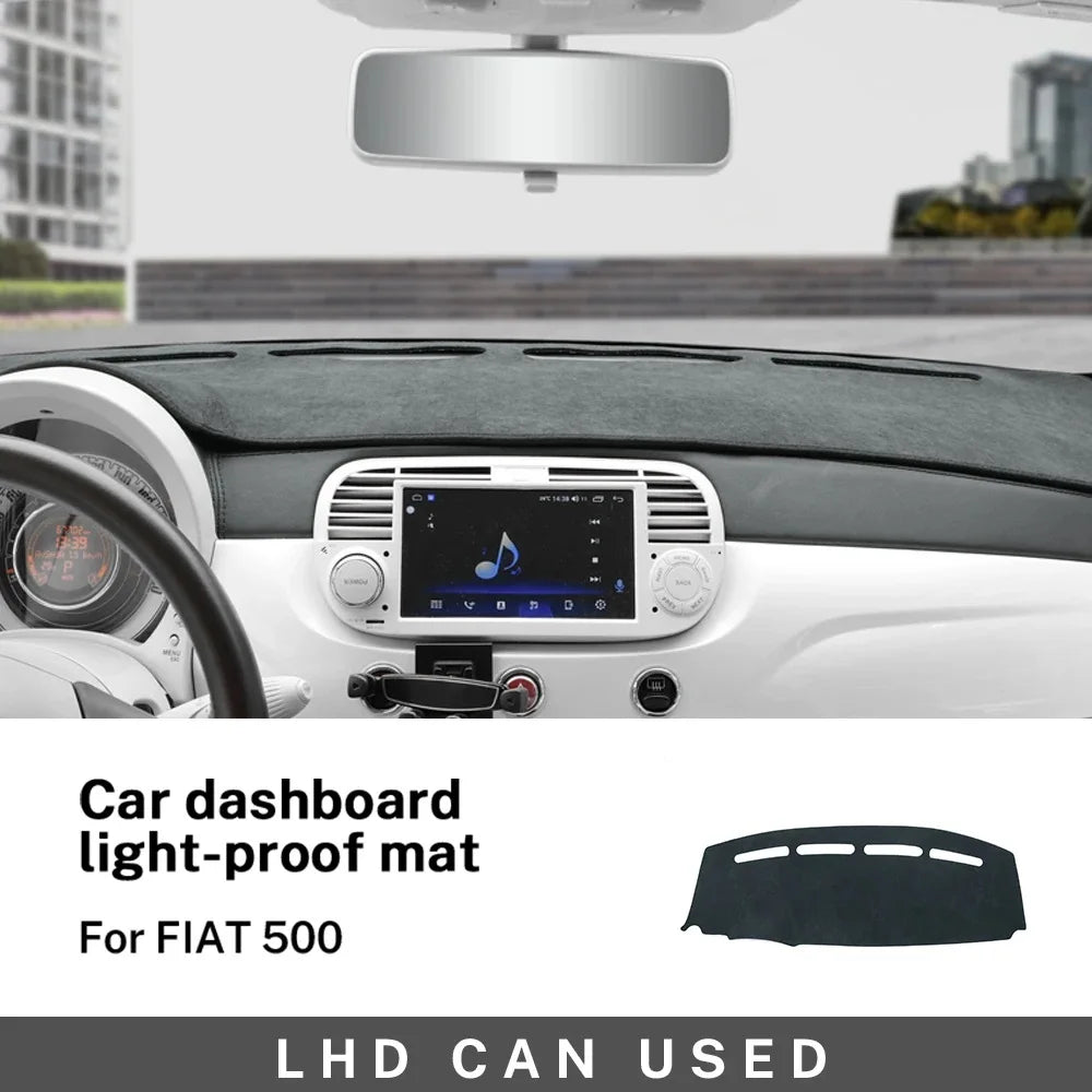 LHD RHD For Fiat 500 2008-2023 Abarth 595 2012-2017 2018 2019 2020 2021 2022 2023 Flannel Dashmat Car Sunshade Mat Carpet Pad