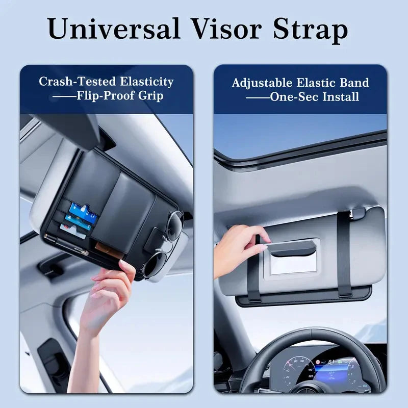 Universal Car Sun Visor Storage Pouch Multi-Slot Vehicle Visor Wallet Card Phone Sunglasses Holder