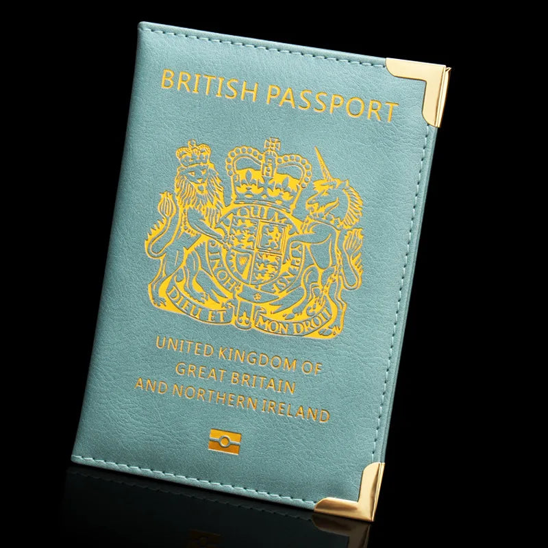 New British Copper Footed Passport Holder Leather Passport Cover Wallets Thin Metal Corner Passport Covers Travel Id Holder