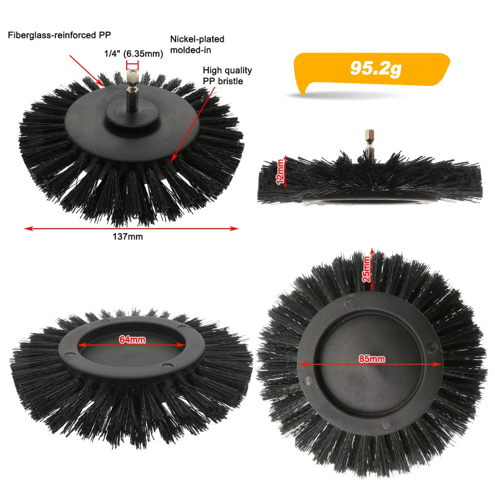 3.5 Inch Drill Brush Attachment Flat Round Power Scrubber Cleaning Brush Nylon Bristle for Car Carpet Bathroom Tile KitchenFloor