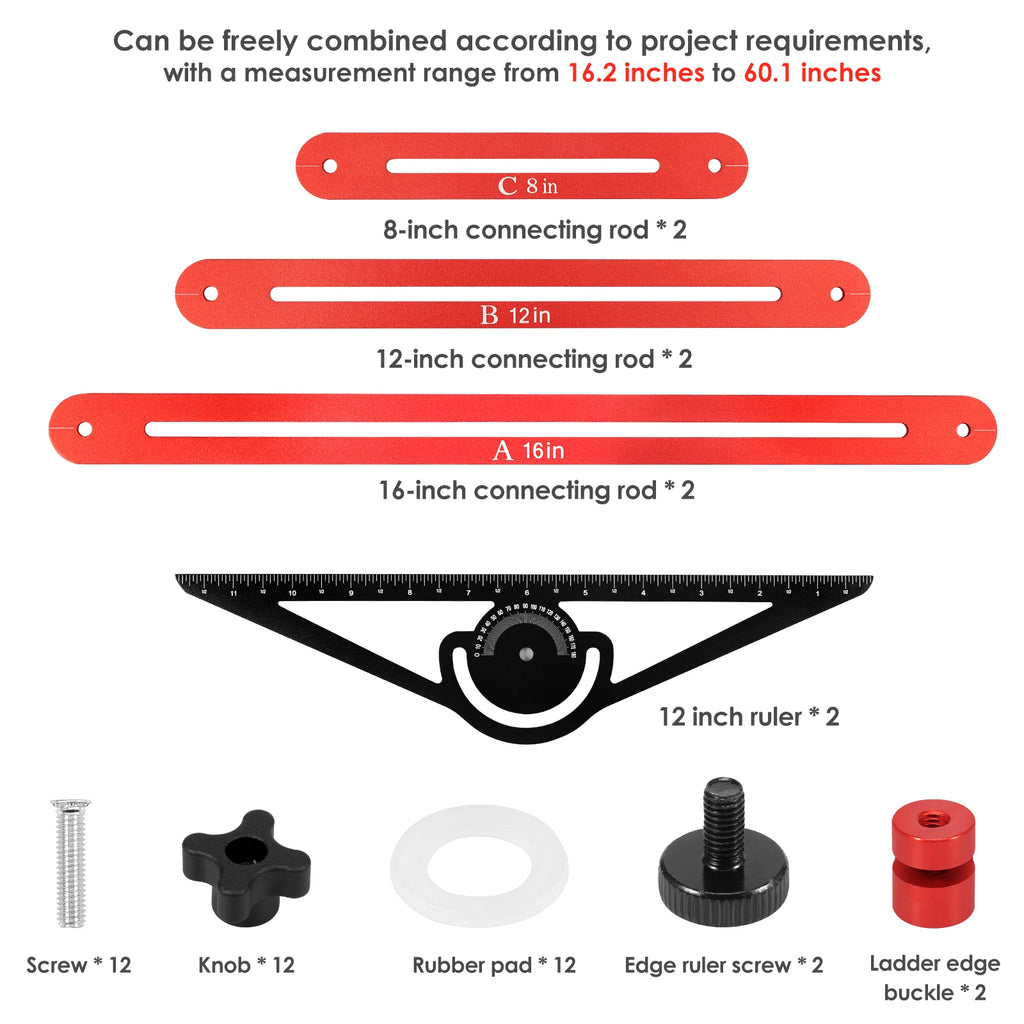 Stair Tread Template Tool Double Solid Nut Locking Stair Measuring Tool Easy to Use Stair Measuring Ruler for Risers and Shelves
