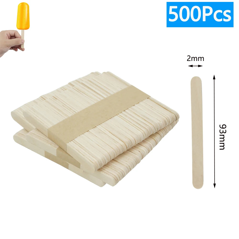 50/100/500Pcs Ice Cream Popsicle Sticks Natural Wooden Sticks Ice Cream Spoon Hand Crafts Art Ice Cream Lolly Kitchen Cake Tools