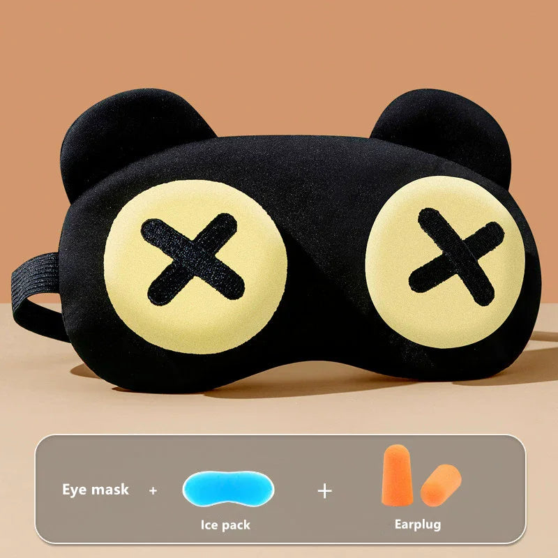 Cute Bear Eye Mask Sleep Aid Light Blocking Breathable Eyeshade for Travel Protective Safety Eye Wear Cold Hot Compress