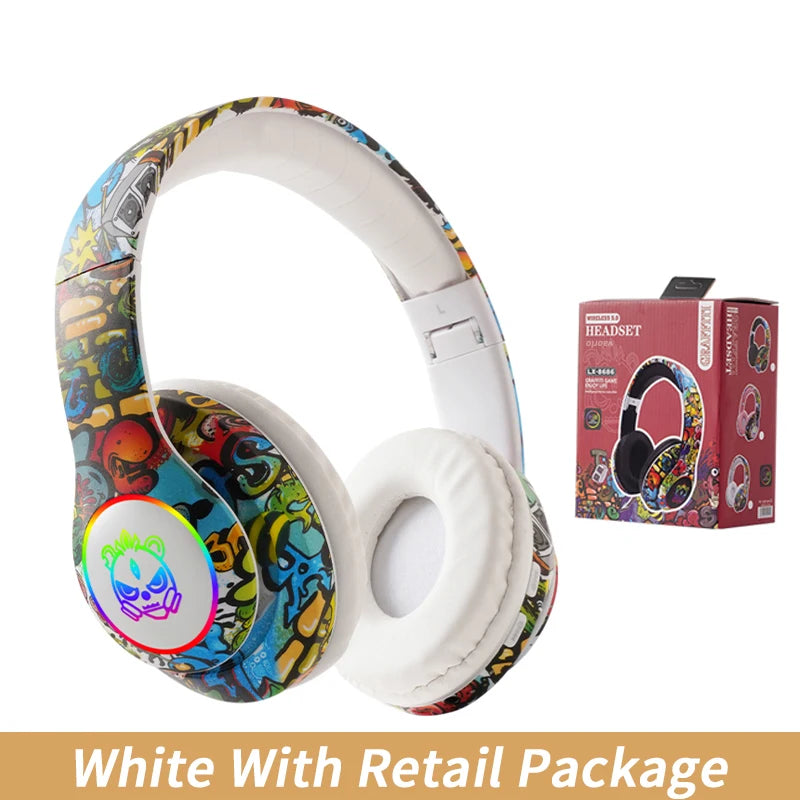Wireless Headset Flash Light Kids Ear Headphones with Mic Bluetooth Headsets Stereo Music Game Headphone Girls Boys Gift