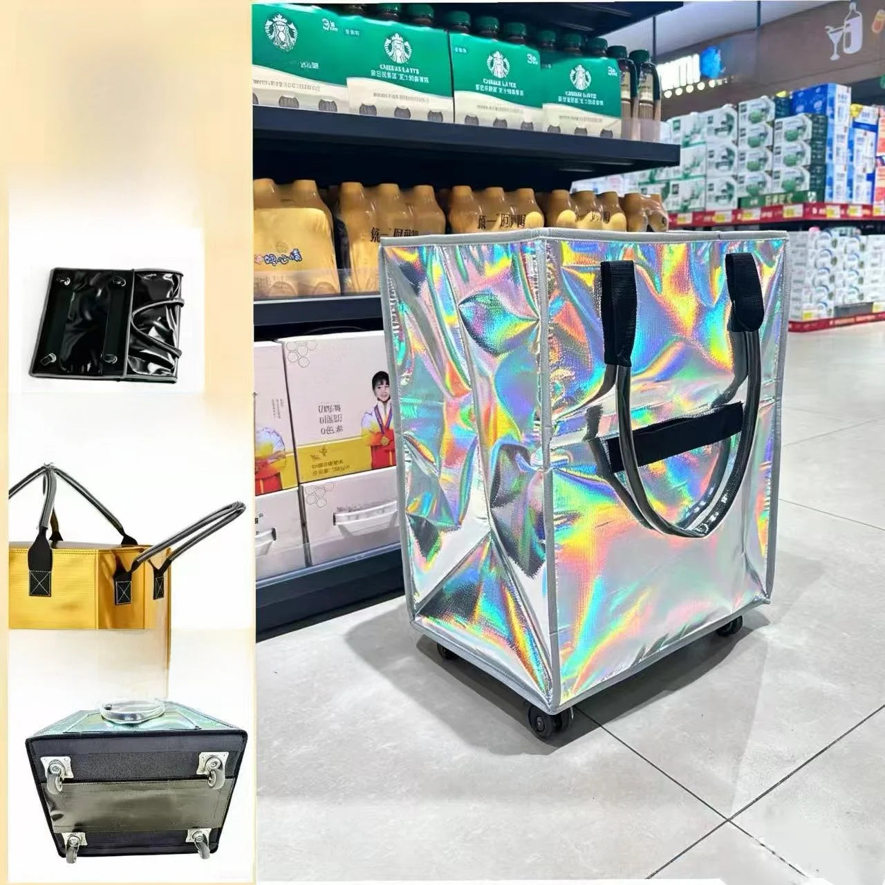 Hulken Detachable Travel Bag with Cover Silent Wheels Stackable Storage Portable Shopping Cart Large Capacity Foldable Shoppi...