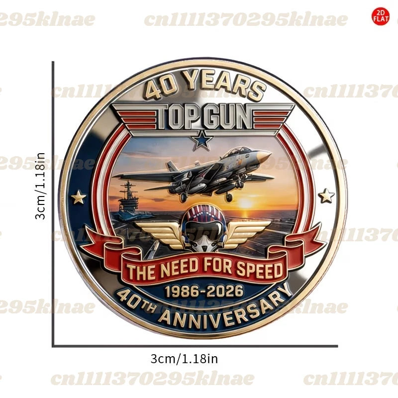 Top Gun 40th Anniversary Commemorative Coin & Keychain& Pin Brooch Lapel Badge Gifts For Military Lover for Collectors Gift