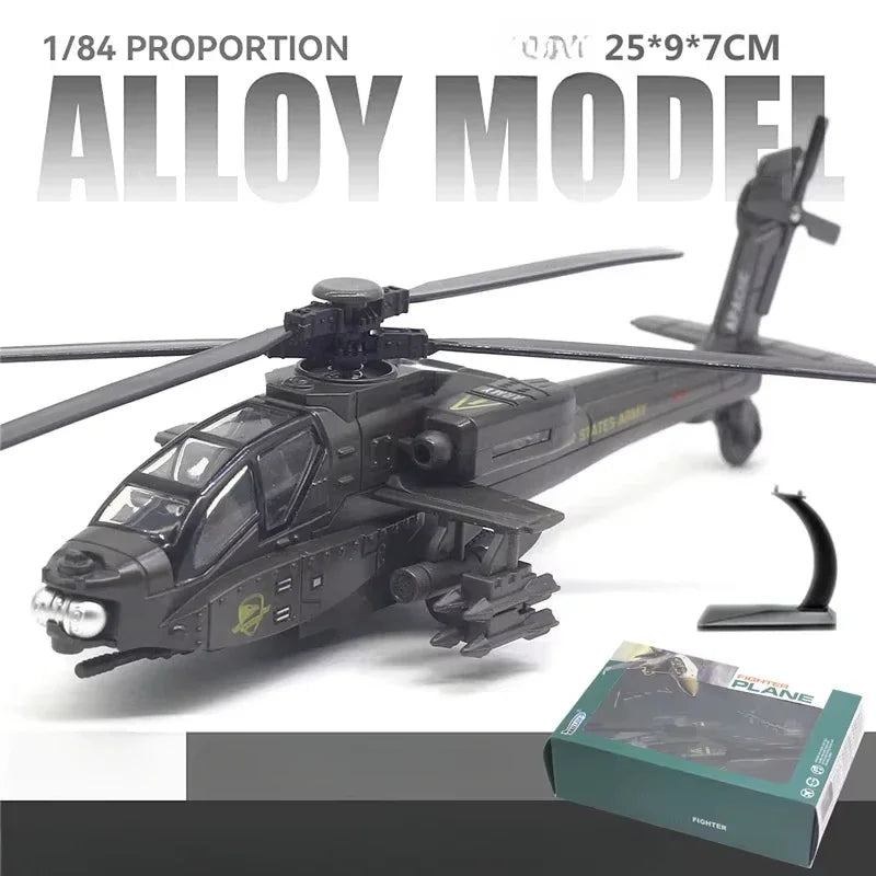 AH-64D Apache Armed Helicopter Alloy Diecast Airplane Model Toy Simulation Sound Light Airplane Advanced Model Collectibles
