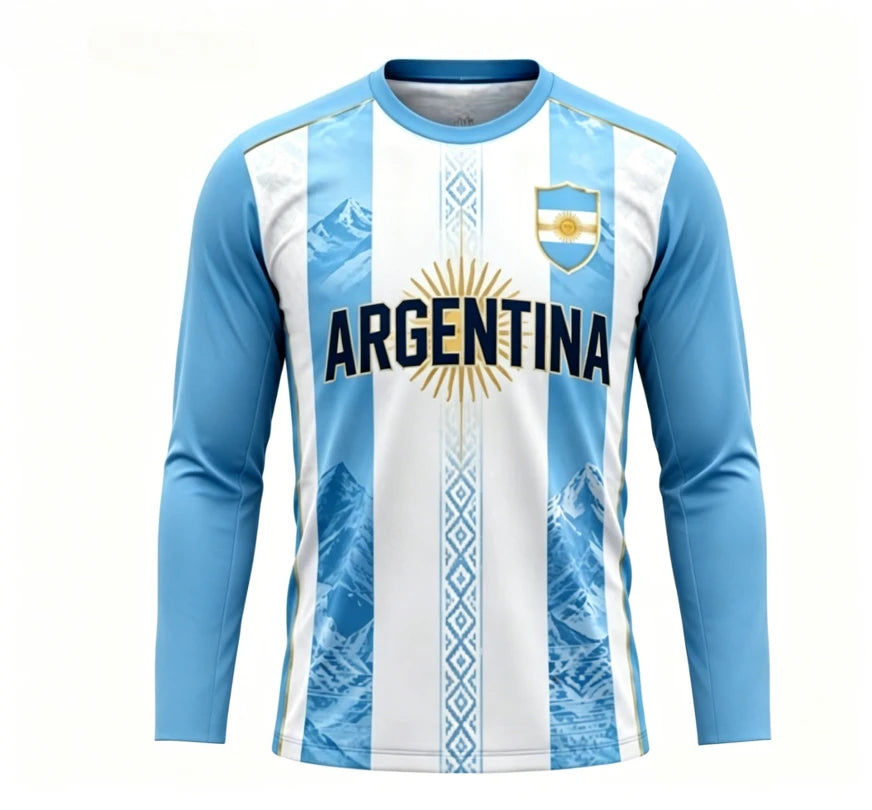 2026 New Argentina Fashion Round Neck T-shirt Fashion Long Sleeve Top Outdoor Sports and Leisure Quick Drying