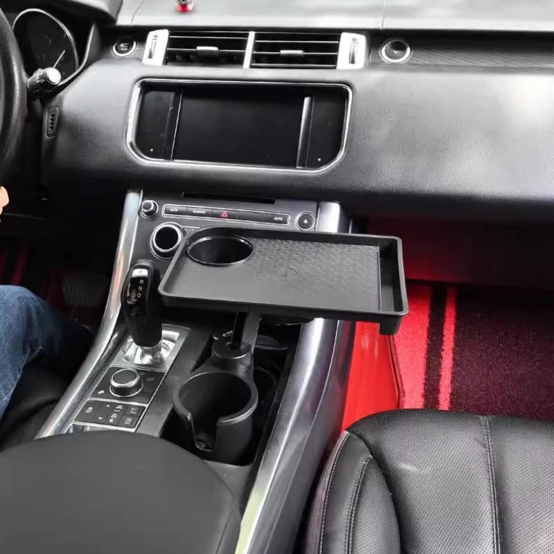 Car Cup Holder Expander 360° Rotatable Adjustable with Detachable Food Snack Tray & Phone Mount Car Storage Dinner Plate