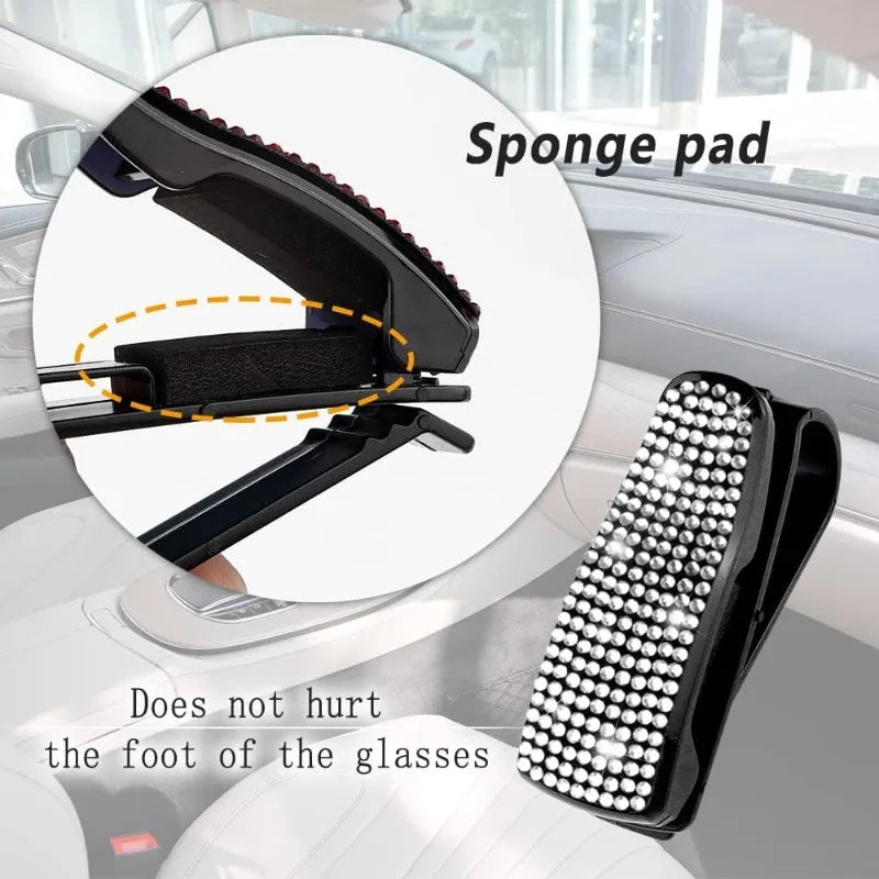 Universal Bling Car Glasses Holder for Car Sun Visor Crystal Rhinestones Eyeglasses Hanger Mount with Ticket Card Clip