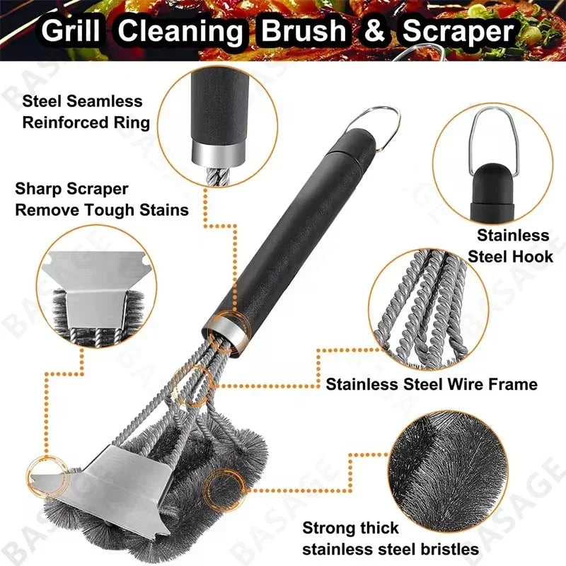 2-in-1 Safe Grill Brush - Bristle-Free BBQ BBQ Cleaner - Rust-Resistant Stainless Steel - Essential Grilling Accessories