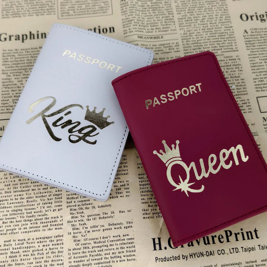 2PCS/Set QUEEN KING Lovers/Couples PU Travel Accessories Passport Case/Cover/Holder for Women or Men