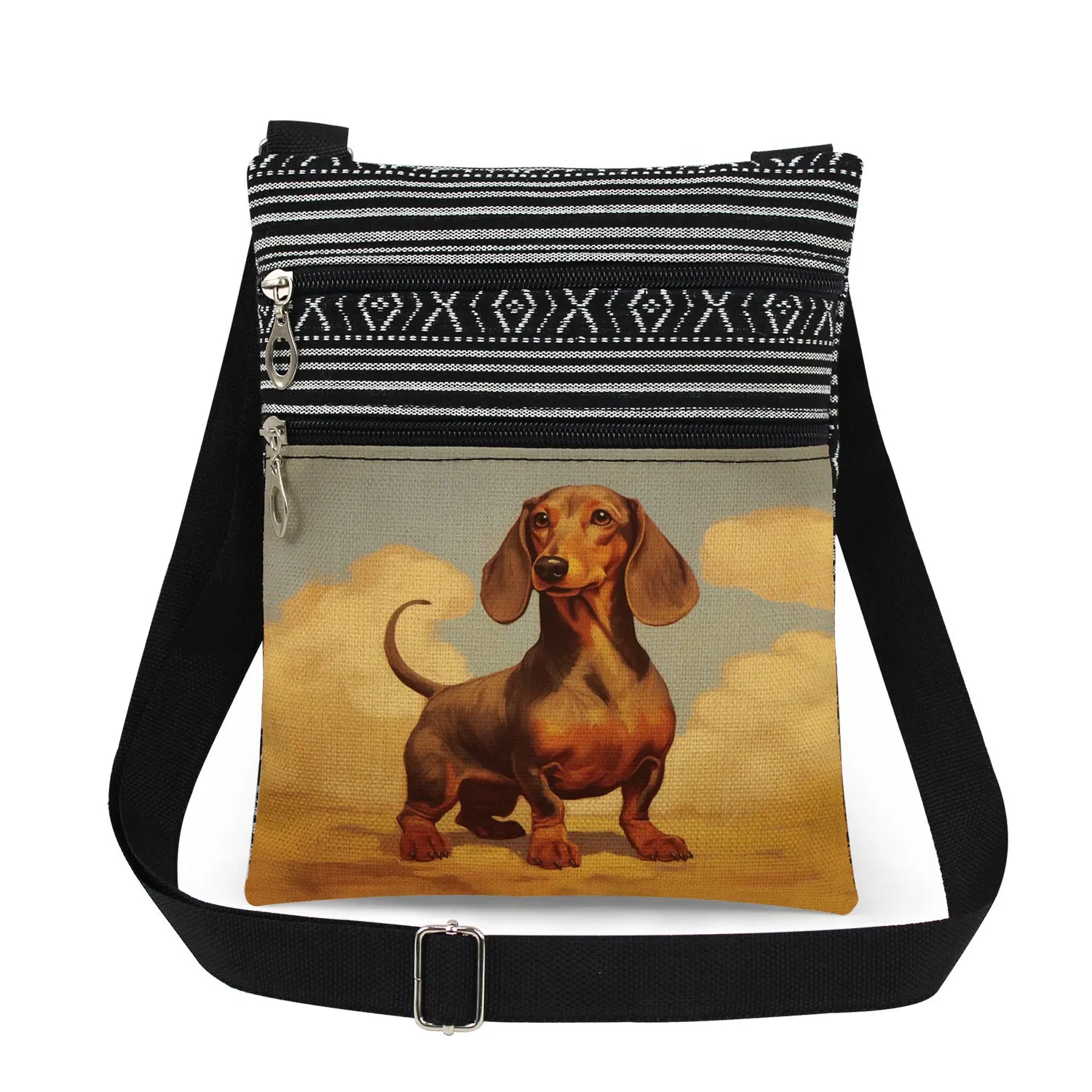 Cute Dachshund Print Crossbody Bag Female Floral Animal Shoulder Bags Fashion Outdoor Portable Double Zipper Lady Messenger Bag