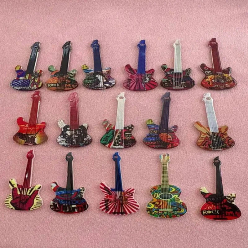 12pcs 16 color printed skeleton guitar acrylic DIY keychain earrings bag handicrafts accessories