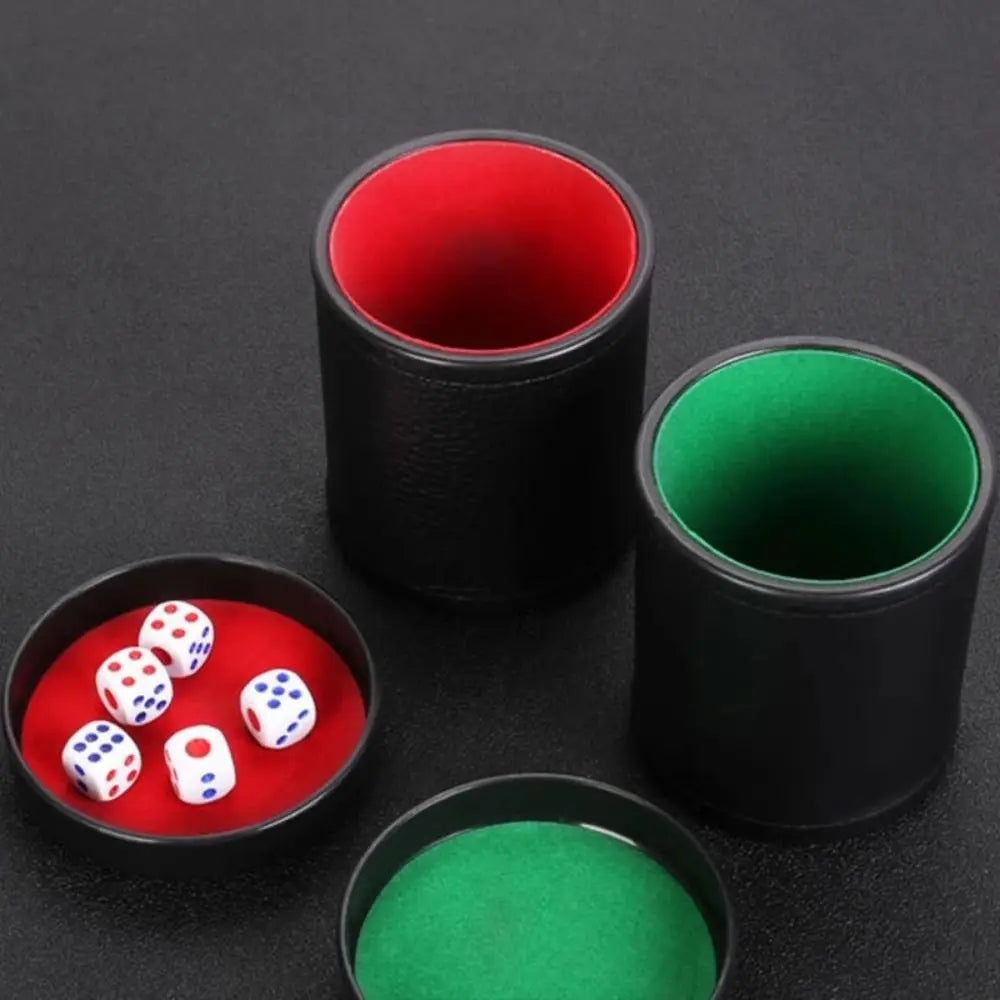 New with Lid Dice Cup Green Red Lining Leather Board Games Black Party Dice Cup
