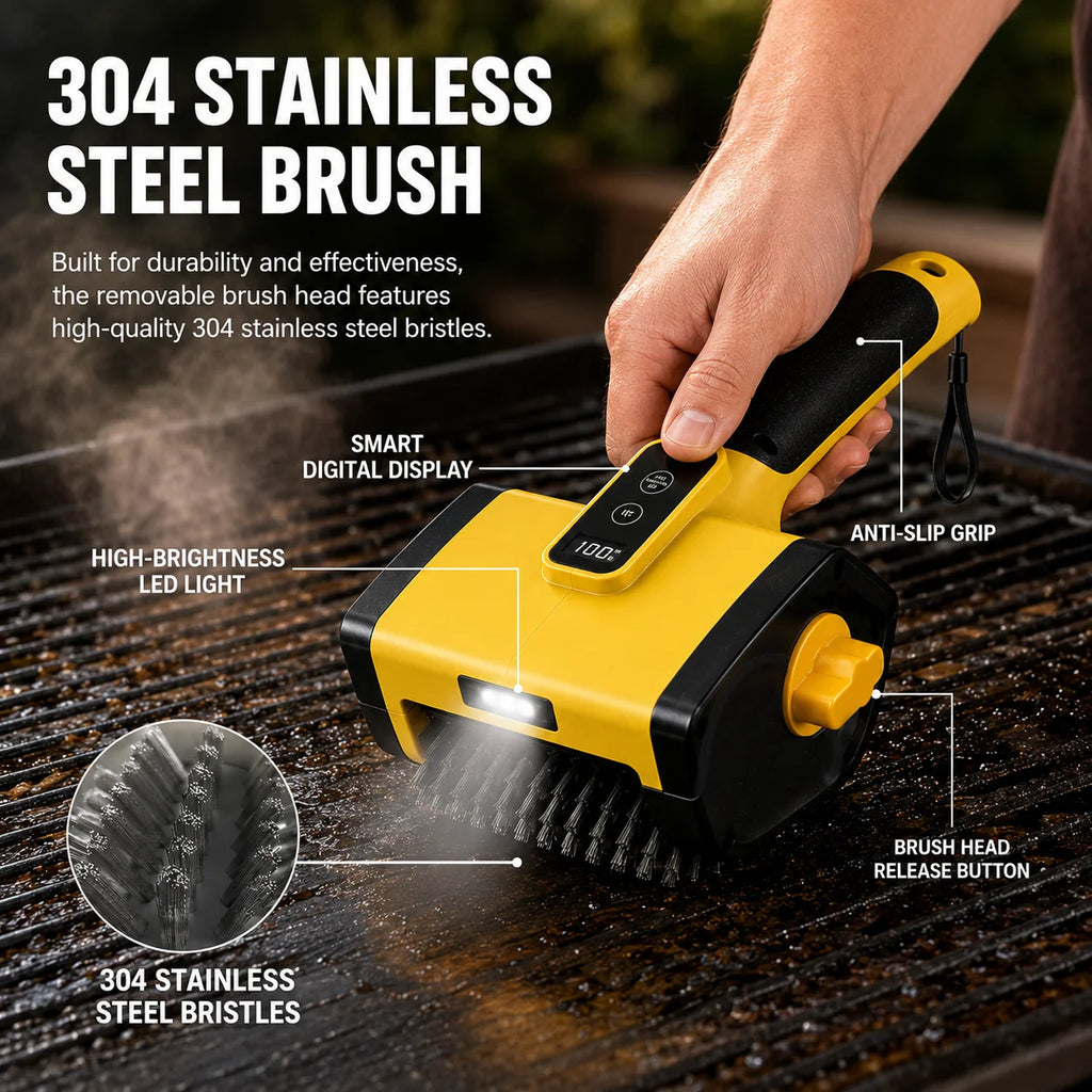 BBQ Grill Brush 2-Speed Settings 800RPM Electric Grill Brush Grill Cleaner 3000 mAh for Outdoor Griddles Picnic Barbecue Kitchen