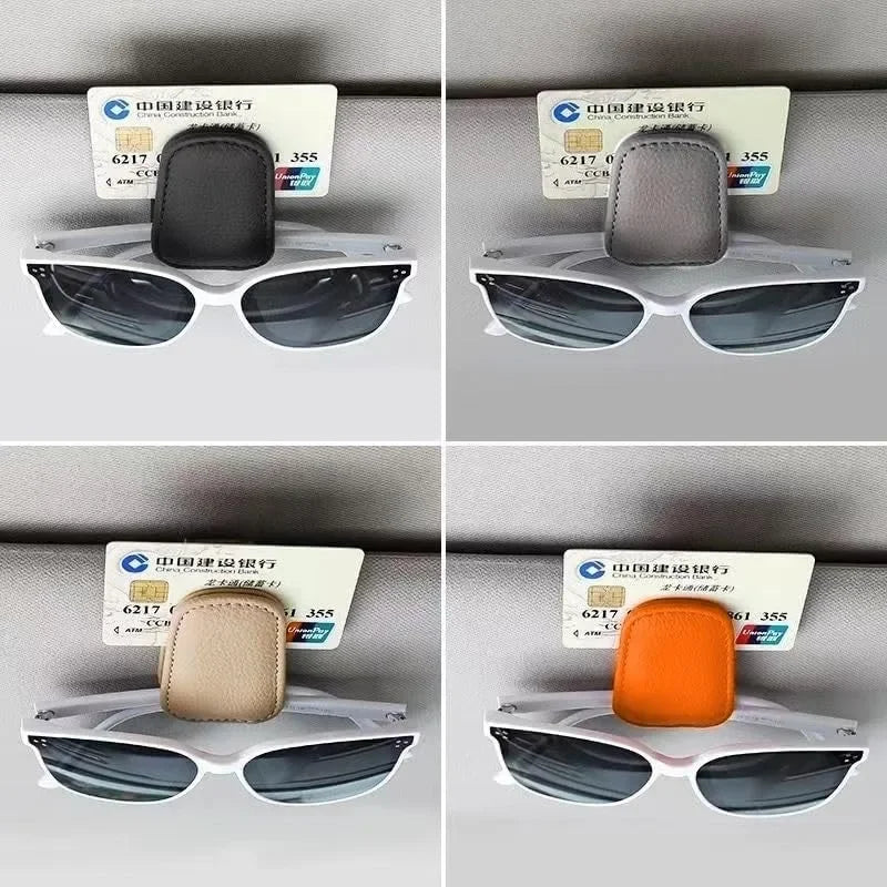 Sunglass Holder for Car Visor Sunglasses Clip Magnetic Leather Glasses Eyeglass Holder Truck Interior Car Accessories Black/1PCS