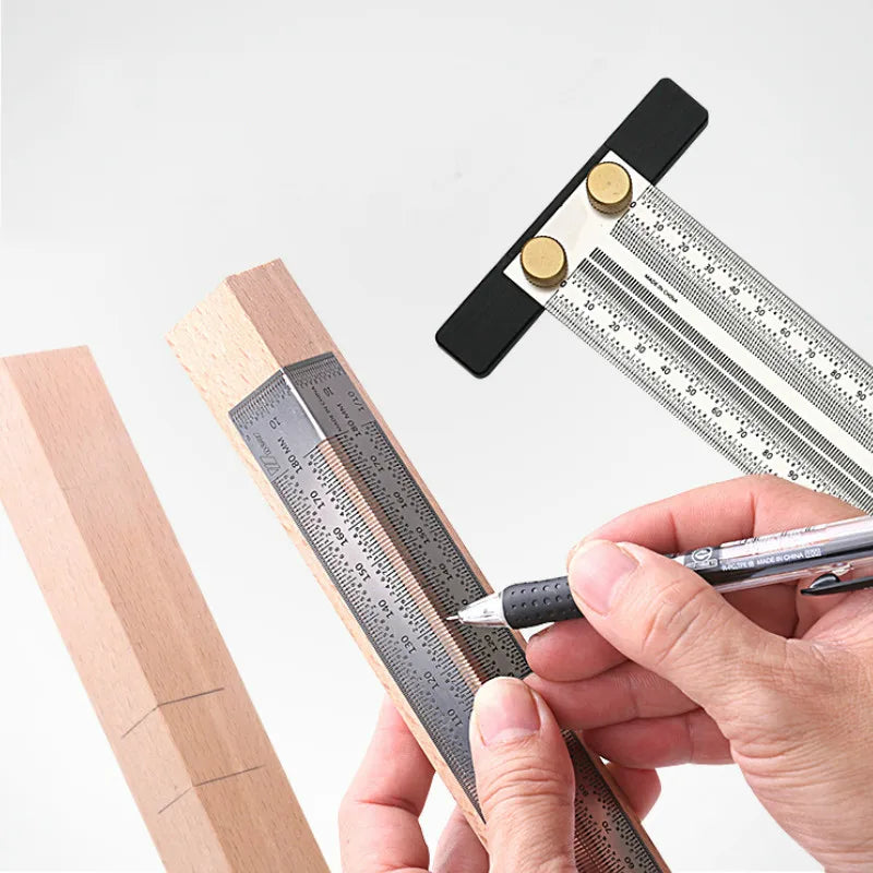 Stainless Woodworking Scribing Mark Line Gauge Carpenter Measuring Tool High-Precision Scale Ruler T-Type Hole Ruler