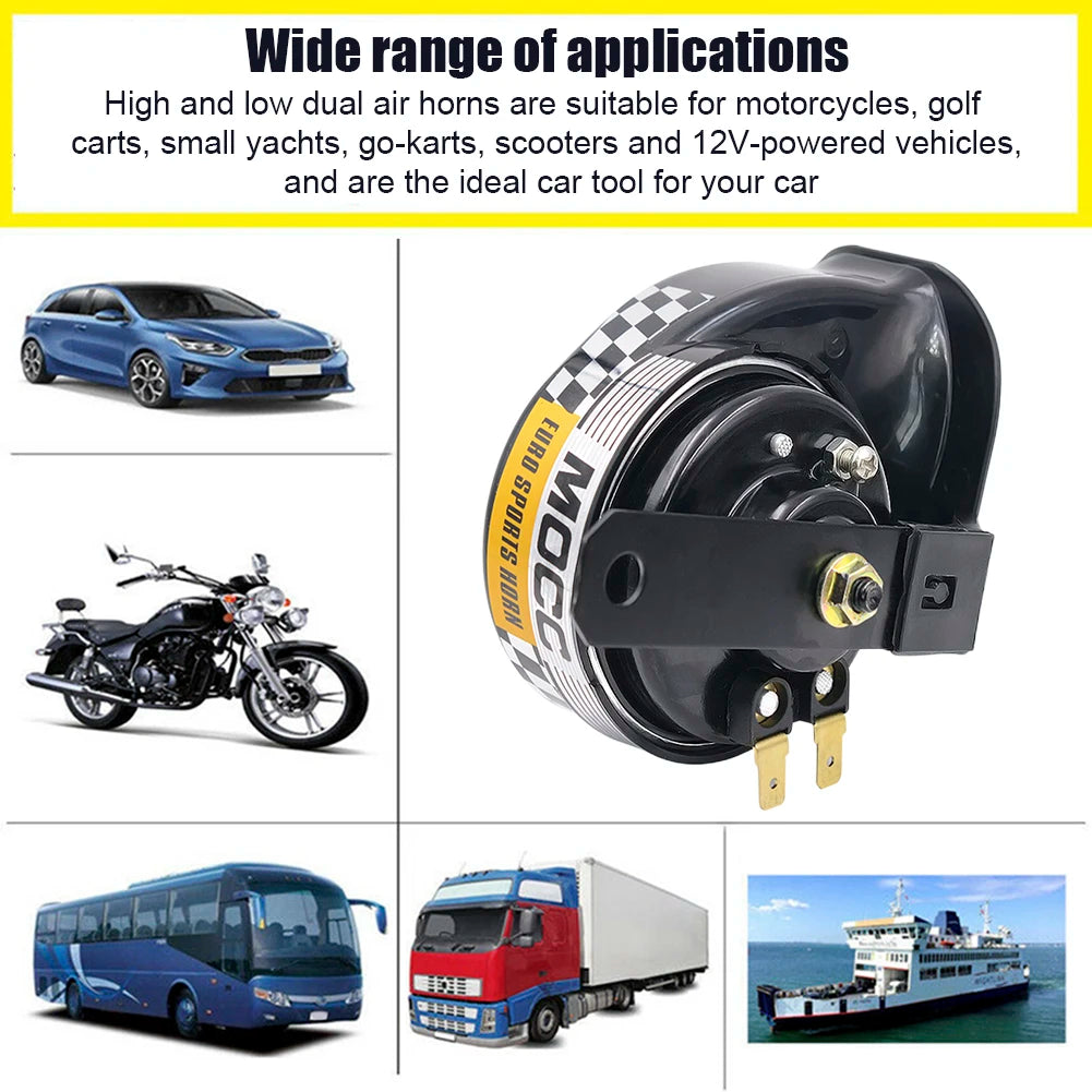 12V Motorcycle Horn 130dB 510hz Electric Air Horn Single-tone Electric Snail Horn for Motorcycle Car for Motorbike Truck Vehicle