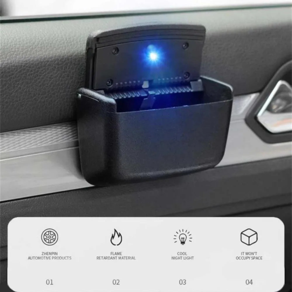 Mini Car Trash Bin With Led Lights Auto Cigarette Smokeless Portable Ash Tray With Cover Creative Multi-function Car Storage