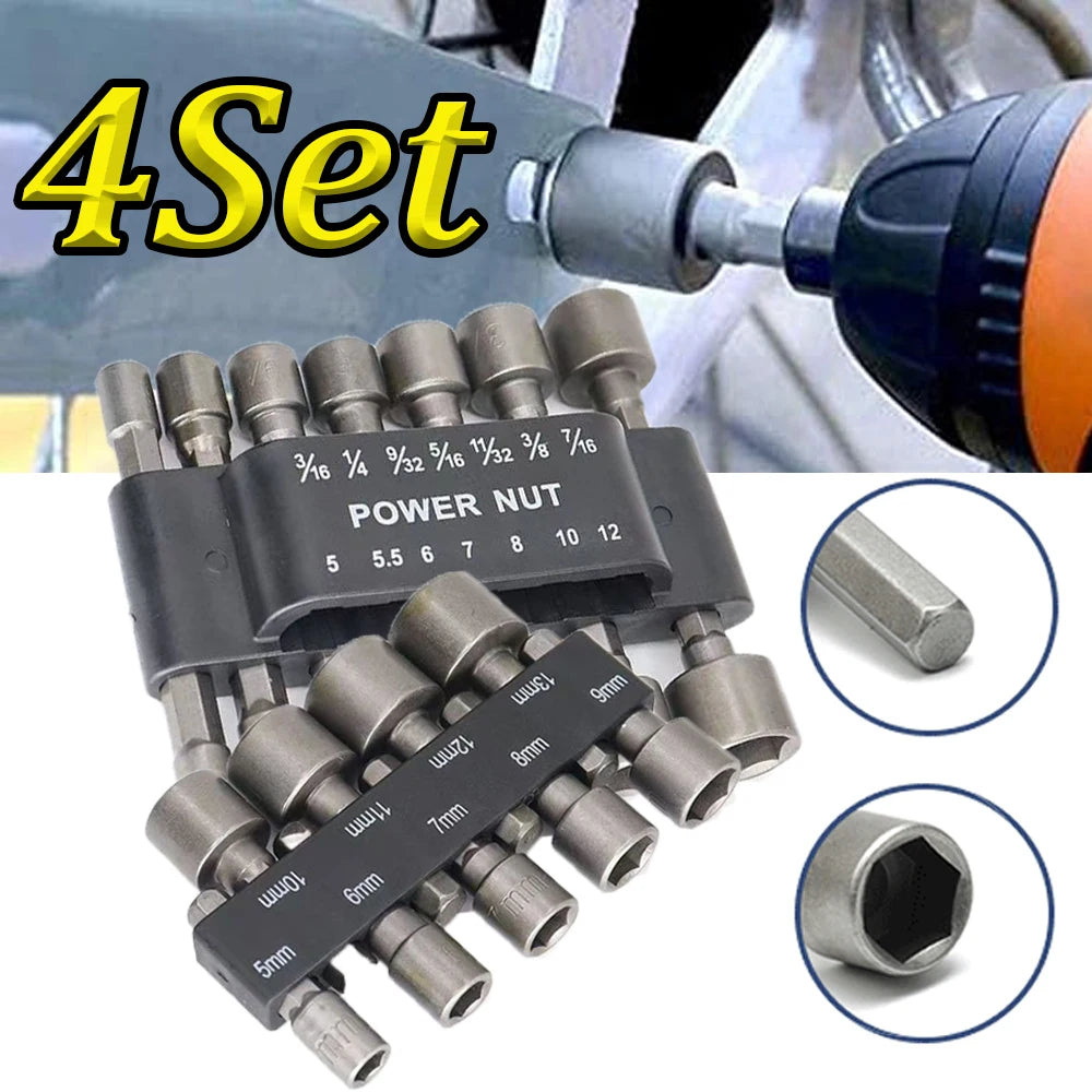 1-4Set 5-12mm Hex Sockets Sleeve Nut Driver Set 1/4in Impact Nut Driver Set 9/14Pcs Power Nut Screwdriver Set Bits Sets Tools