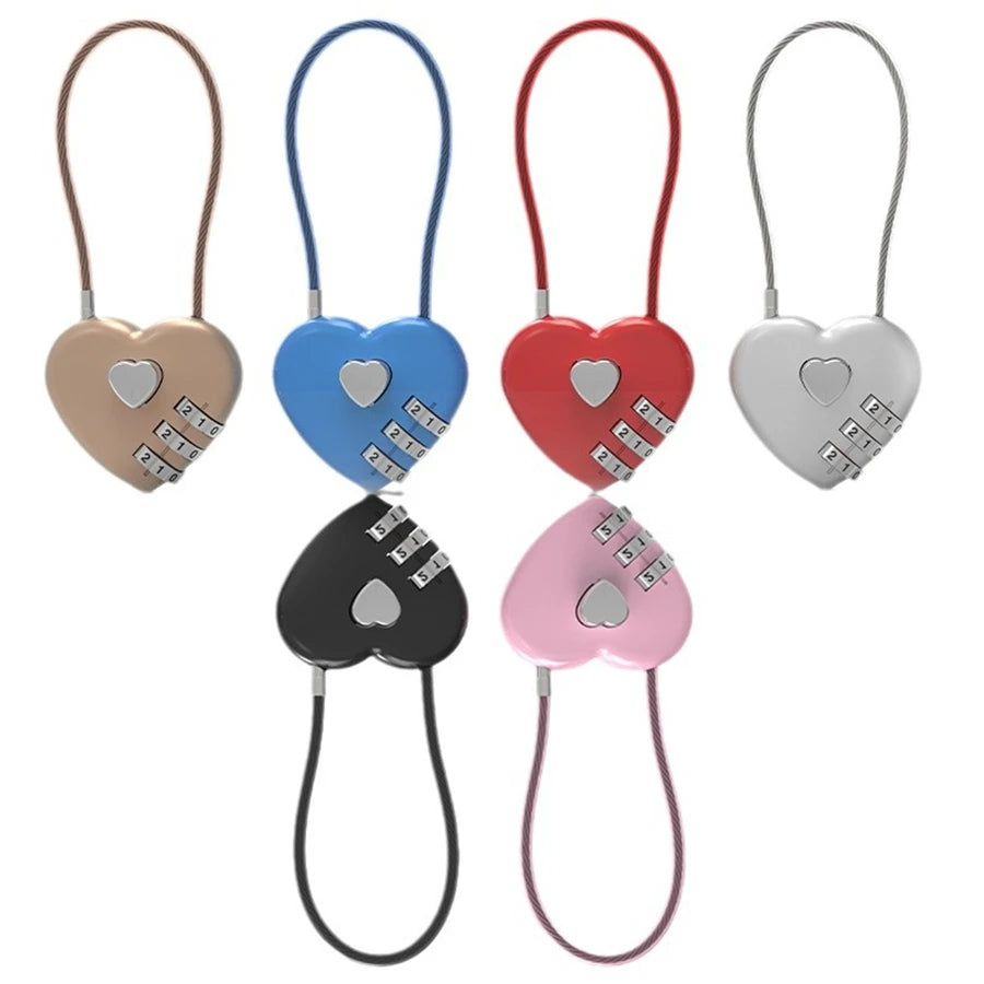 3 Digits Lock Multifunctional Smart Heart Lock Zinc Alloy Suitcase Luggage Bag Password Key Anti-theft Lock with Long Keychains